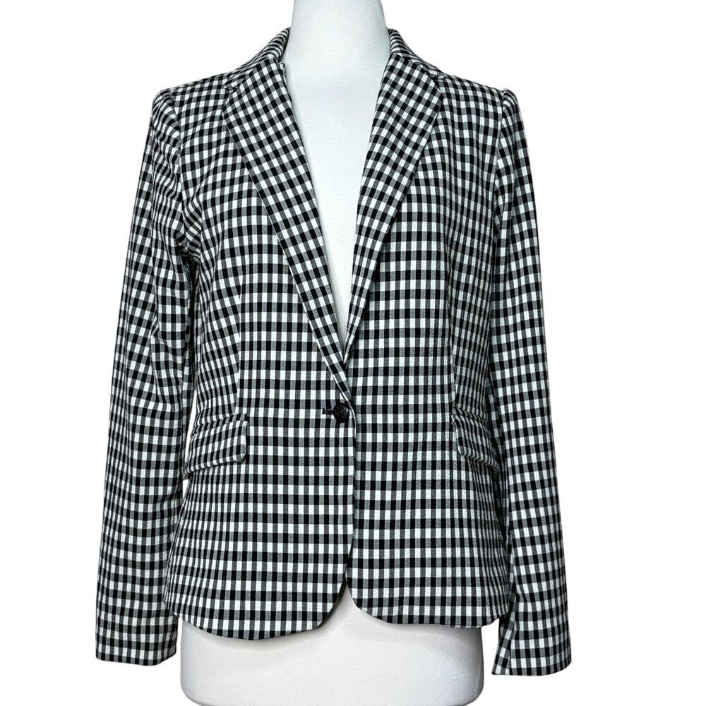 Maison d’Amelie Paris Gingham Check One Button Blazer Size Medium Black White